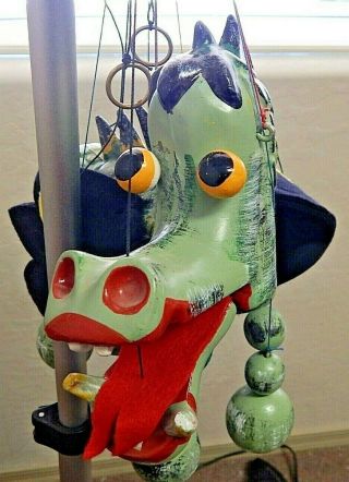 Mother Dragon Vintage 1963 Pelham Puppet Green Painted Wood Marionette