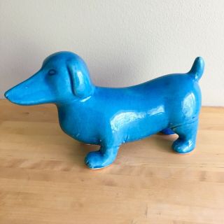 Vintage Large Mid Century Modern Teal Blue Dachshund Wiener Dog Statue Figurine