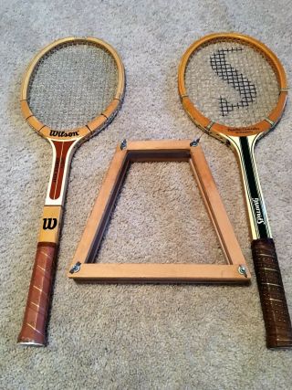 2 Vintage Wooden Tennis Rackets Spaulding Pancho Gonzales Autograph Jack Kramer