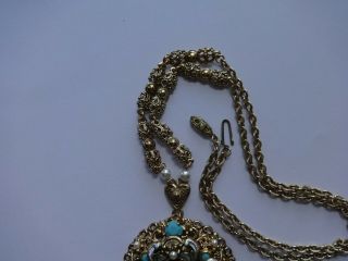 Vintage W.  GERMANY Glass Faux Turquoise/Pearl Necklace/Earrings Set 3