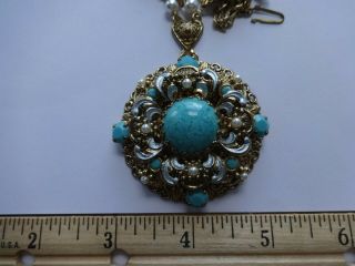 Vintage W.  GERMANY Glass Faux Turquoise/Pearl Necklace/Earrings Set 5