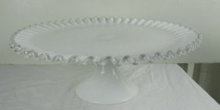 Vintage Fenton Milk Glass Silver Crest Footed Pedestal Cake Plate Stand