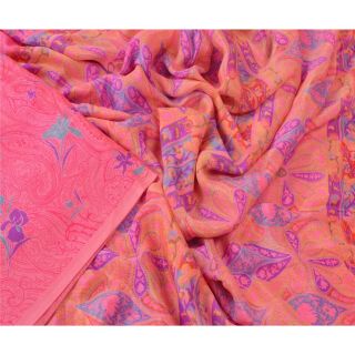Sanskriti Vintage Pink Saree 100 Pure Silk Printed 5 Yard Sari Craft Fabric