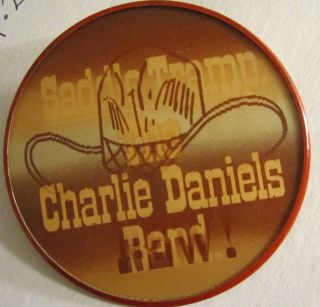 Charlie Daniels Band Vintage Flasher Vue Pinback Button Badge Cowboy Hat Saddle