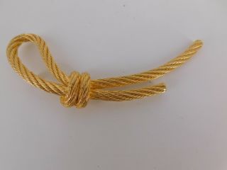 Christian Dior Vintage Signed Gold Tone Classic Knotted Rope Brooch Pin