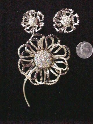 Vintage Sarah Coventry 1968 Allusion Ab Rhinestone Brooch Pin Clip Earring Set