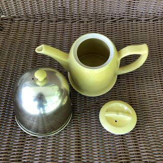 6 " Vintage Hall Pottery Yellow Teapot With Aluminum Insulated Cover Tea