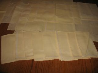 Vintage Pale Yellow Matching Linen Table Runner,  8 Placemats With 8 Napkins