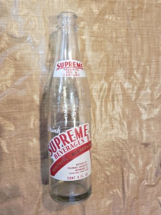 Vintage Supreme Beverages Palermo Gazzosa Beverage Glass Soda Bottle