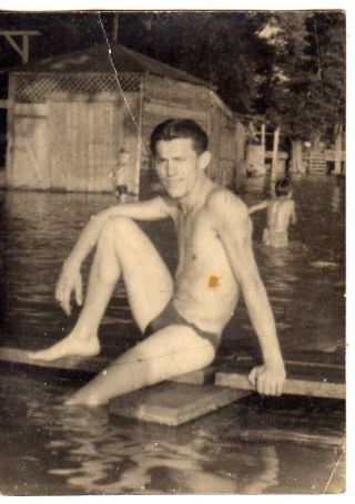 Vintage Photo Handsome Man Shirtless Swimsuit Gay Interest
