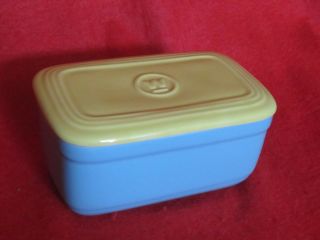 Vintage Hall Westinghouse Refrigerator Rectangle Covered Dish Blue & Yellow Exc