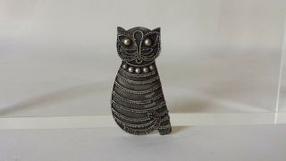 Vintage 925 Sterling Silver Kitty Cat Pin Brooch Fine Jewelry Estate Find 1.  75 "