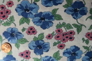 One Vintage Feedsack Pink & Blue Flowers 37x46/46/44 All & Pressed