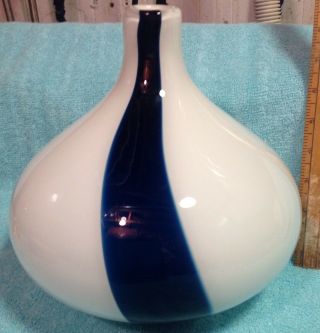 Vintage Murano Hand Blown Blue Stripe Design Flower Vase