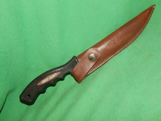 Vintage,  Fillet Knife 6 " By Eagle Claw W/ Leather Sheath And Sharpener