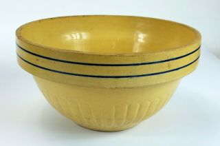Vintage Yellow Ware Blue Striped Pottery Mixing Bowl