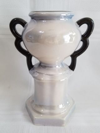 Unusual Vintage Vase - Made In Czechoslovakia - Gray Luster Ware With Black Trim