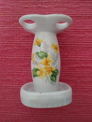 Vintage Ceramic Porcelain Toothbrush Holder Yellow Green Spring Flower Accents