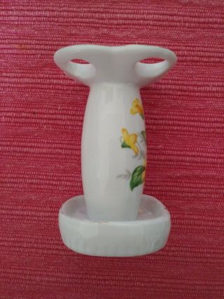Vintage Ceramic Porcelain Toothbrush Holder Yellow Green Spring Flower Accents 2
