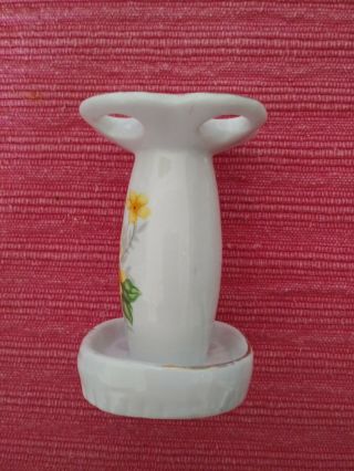 Vintage Ceramic Porcelain Toothbrush Holder Yellow Green Spring Flower Accents 4