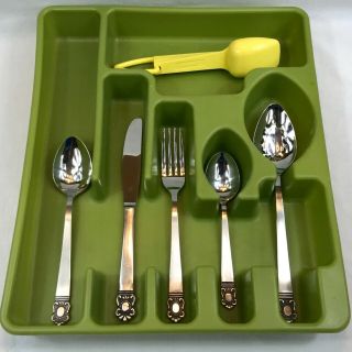 Vintage Rubbermaid Flatware Silverware Cutlery Tray Drawer Organizer Green