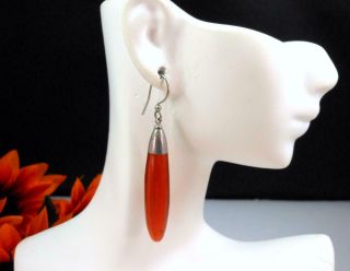 Vintage Foiled Amber Lucite Linear Dangle Earrings Silver Plated Wire Hooks