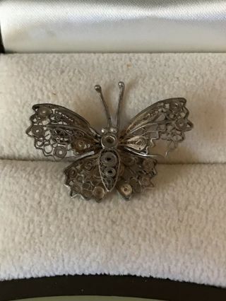 Vintage Chinese Export Sterling Silver Filigree Butterfly Brooch Dry