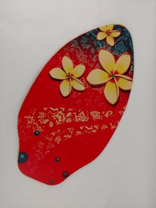 Vintage Wooden Boogie Board Surf Skimboard Floral Print Red Yellow Beach Decor