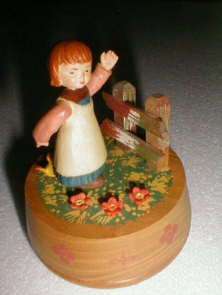 Vintage Anri Wood Hand Carved Plays Music Box Dancer Girl With Birds & Flowers