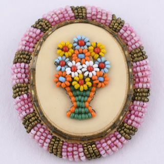 Vintage Art Deco Seed Bead Flower Bouquet Cluster Brooch Pin