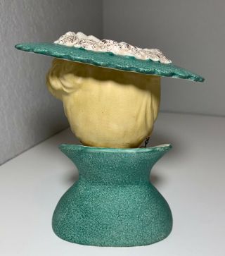 Vintage 1959 NAPCO Lady Head Vase C3815C Green Hat & Coat Pearl Earrings 5 