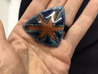 Vintage Teriotis Enamel Copper Star Blue Orange Brooch Pin