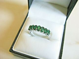 Vintage 925 Sterling Silver 7 Emerald Set T.  G.  G.  C.  Ring Size Uk Q - Us 8&1/4