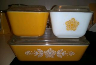Vintage Pyrex Butterfly Gold Refrigerator Dish Set With Lids 501 502 503