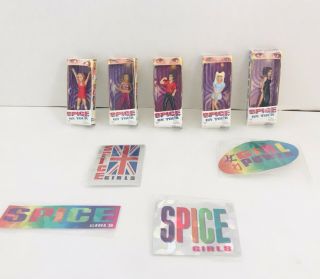 Vtg Set Of 5 Miniature Spice Girls On Tour Dolls In Boxes W/stickers