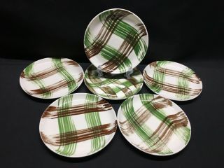 Vtg Stetson China Green & Brown Plaid 6.  25 " Bread Butter Plates Scots Clan Set 6