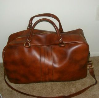 Vintage Scovill Zipper Leather Duffle Bag Luggage Travel Cognac Tan Brown