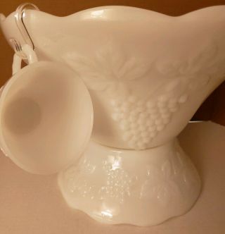 Complete Vintage Anchor Hocking Milk Glass Punch Bowl Set Grape Design Box