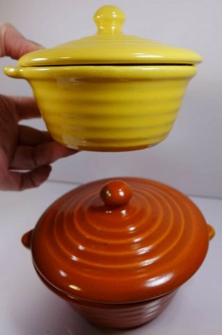 2 Vintage Bauer Pottery Covered Bowls Individual Tab Casseroles,  Lids Ring Ware