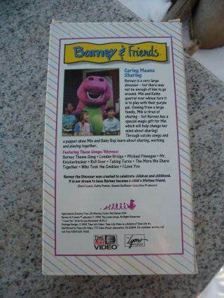 Vintage Barney & Friends Caring Means Sharing 1992 VHS Time Life Tape Video 2