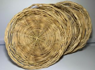 Vintage 9 " Rattan Wicker Woven Paper Plate Holders Set For Picnic Home And Party