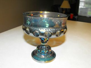 Vintage Indiana Blue Carnival Glass Candy Dish King Crown Thumbprint Iridescent