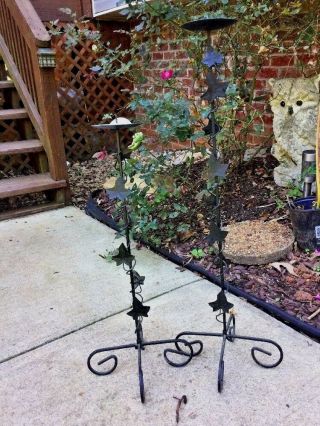 Vintage Wrought Iron Ivy Pillar Patio Porch Candle Holders Set Of 2 30/7 23/7