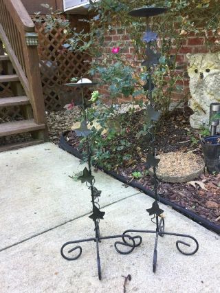 Vintage WROUGHT IRON Ivy Pillar Patio Porch Candle Holders SET OF 2 30/7 23/7 2