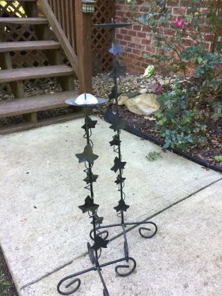 Vintage WROUGHT IRON Ivy Pillar Patio Porch Candle Holders SET OF 2 30/7 23/7 5