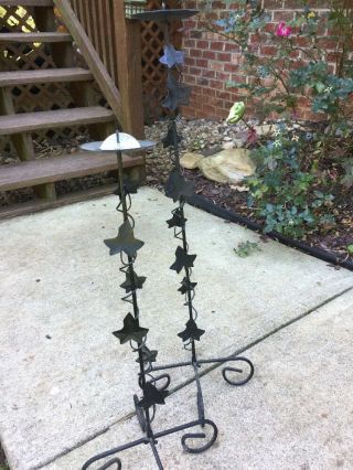 Vintage WROUGHT IRON Ivy Pillar Patio Porch Candle Holders SET OF 2 30/7 23/7 6