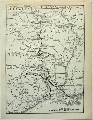 1941 Kansas City Southern Railway System Map.  Vintage