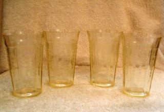 4 Vintage Hocking Glass Princess Yellow Topaz 3 Inch 5 Ounce Juice Tumblers