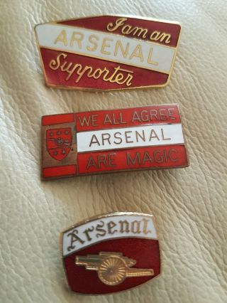 3x Vintage Enamel Pin Badges Arsenal F.  C.  Supporters