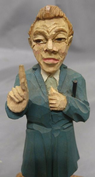 Old Vintage Hand Carved Wooden Figure Sculpture Politician Wood Carving